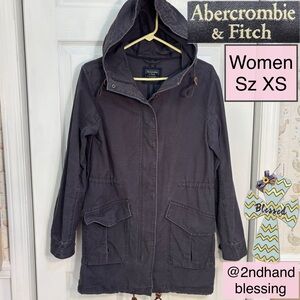 Abercrombie & Fitch Womens Utility Jacket Hooded, Sz XS, Charcoal Gray, Full Zip